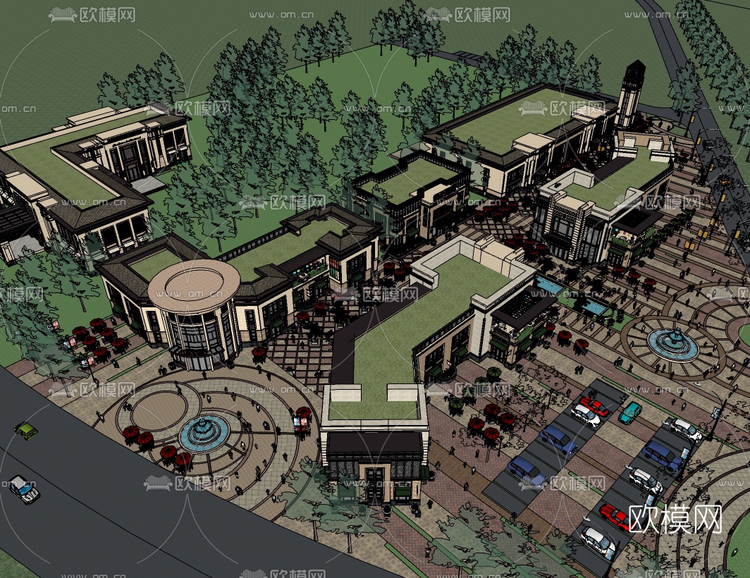 现代商业街鸟瞰规划免费su模型下载