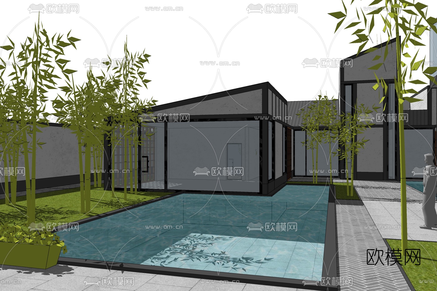 中式庭院竹子免费su模型下载