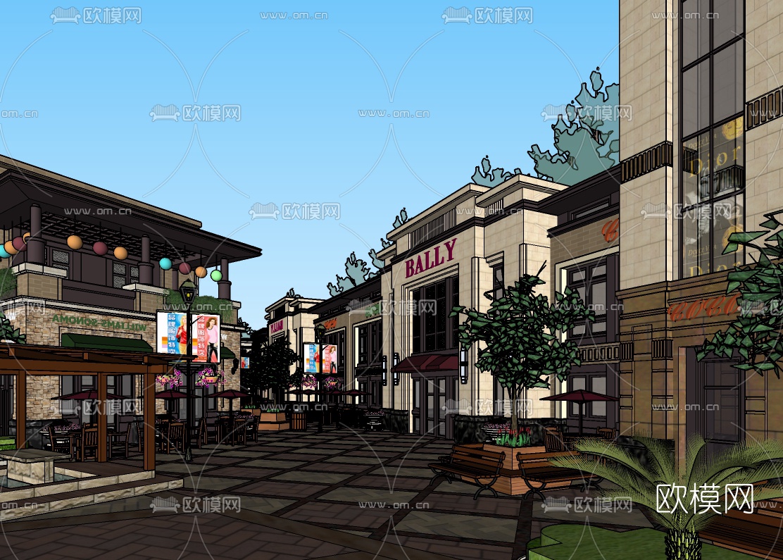 中式商业街免费su模型下载
