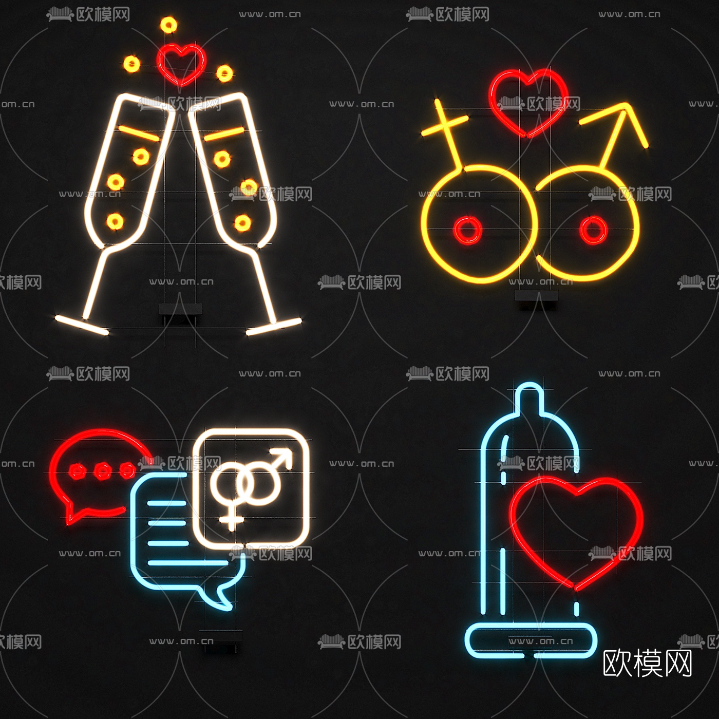 现代酒吧霓虹灯3d模型下载