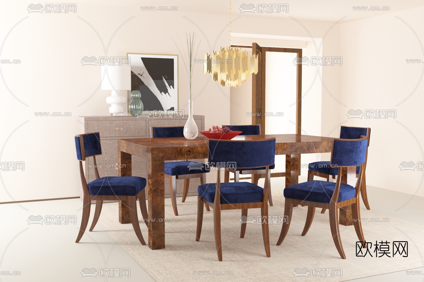 美国Hooker品牌 美式实木餐桌椅3d模型下载