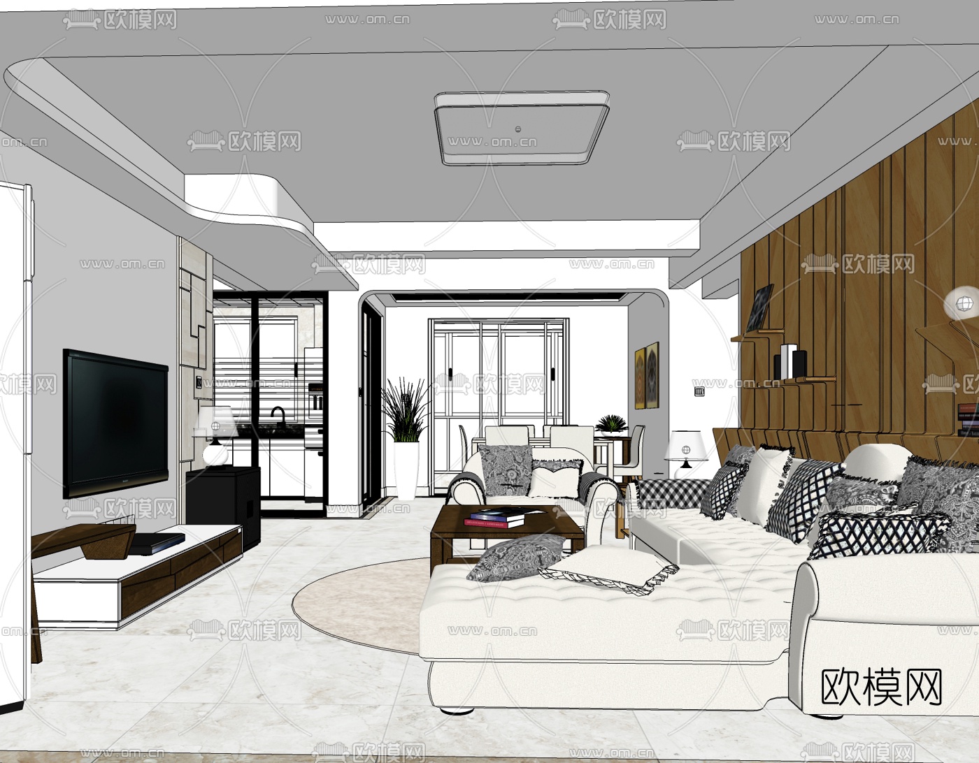 简欧客餐厅免费su模型下载_ID10487364_sketchup模型下载-欧模网