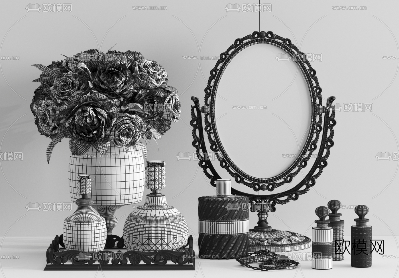 欧式化妆品镜子摆件3d模型下载（渲染图2）