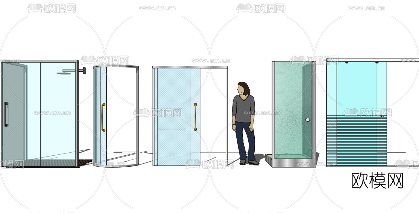 现代玻璃沐浴房su模型下载（渲染图1）