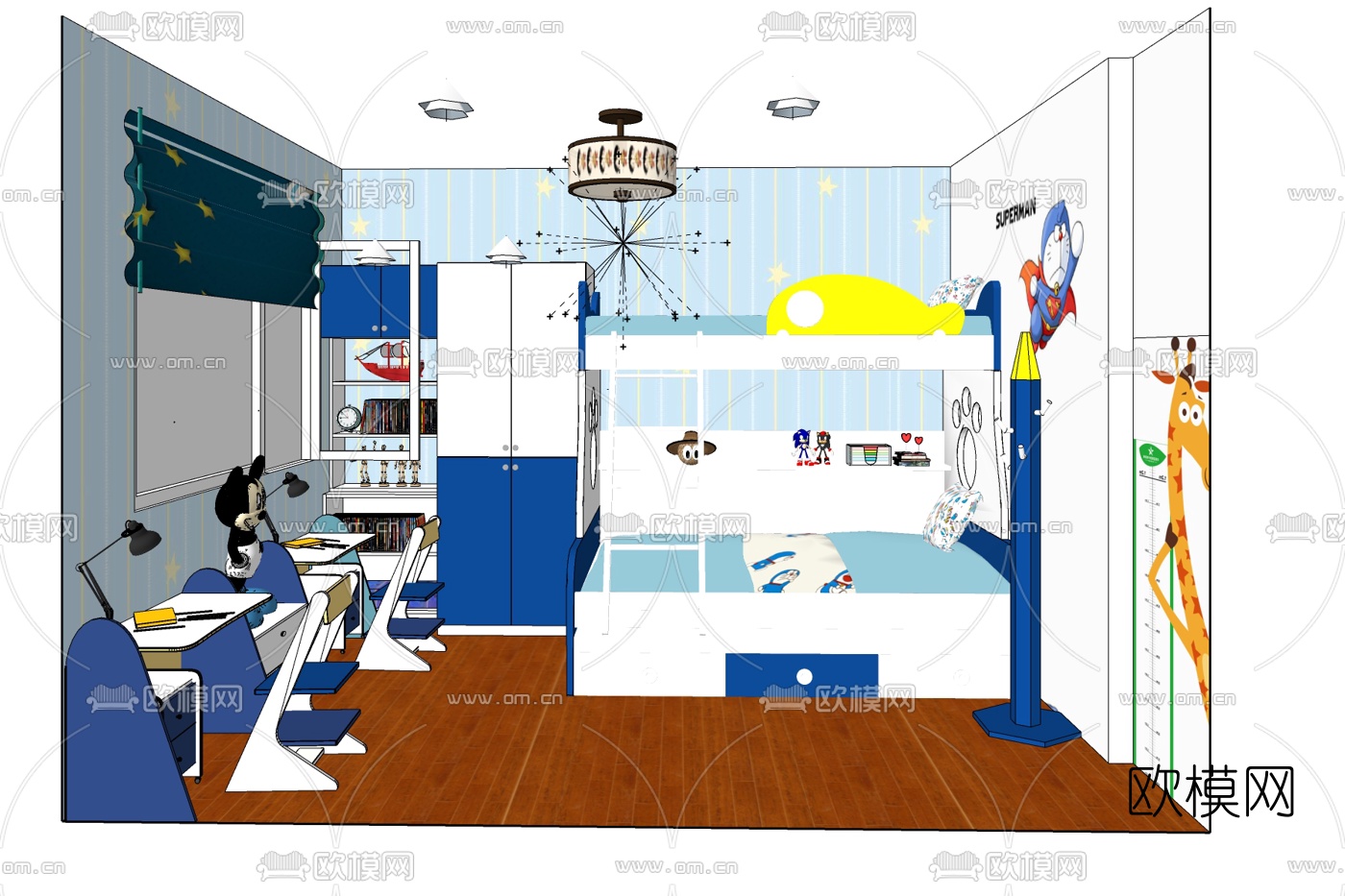 现代儿童房免费su模型下载