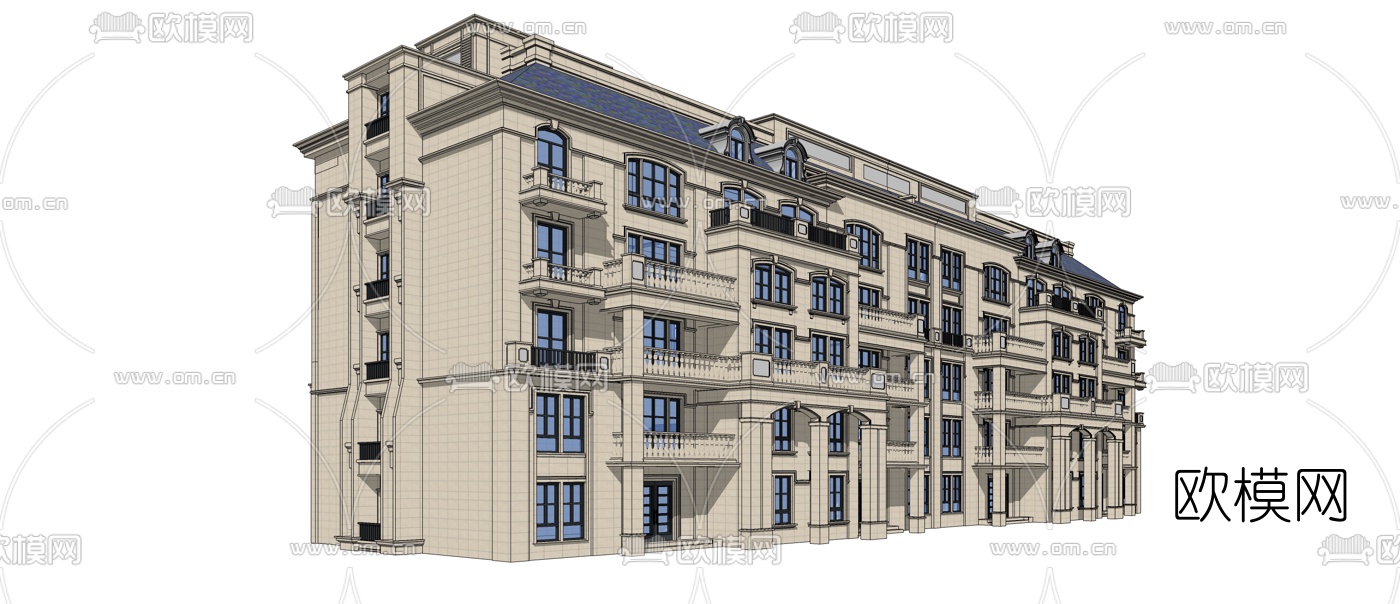 法式公寓楼su模型下载（渲染图4）
