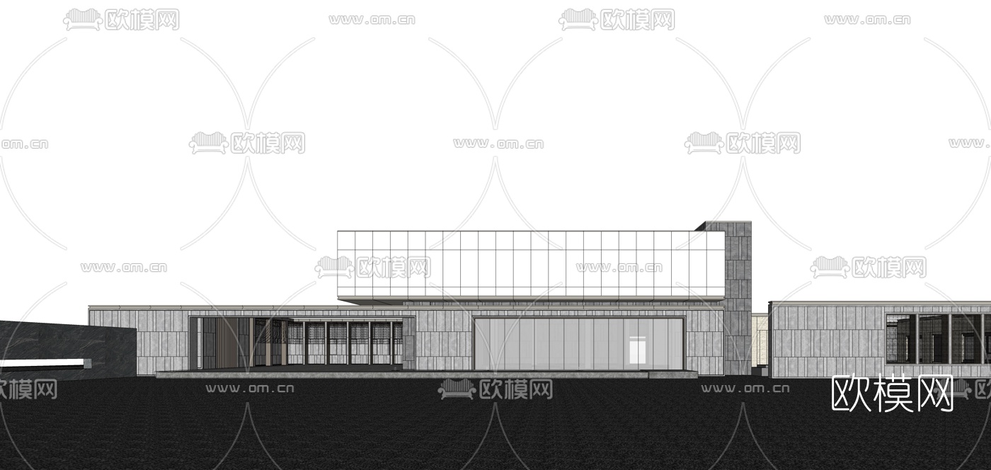 现代办公楼外观su模型下载（渲染图1）