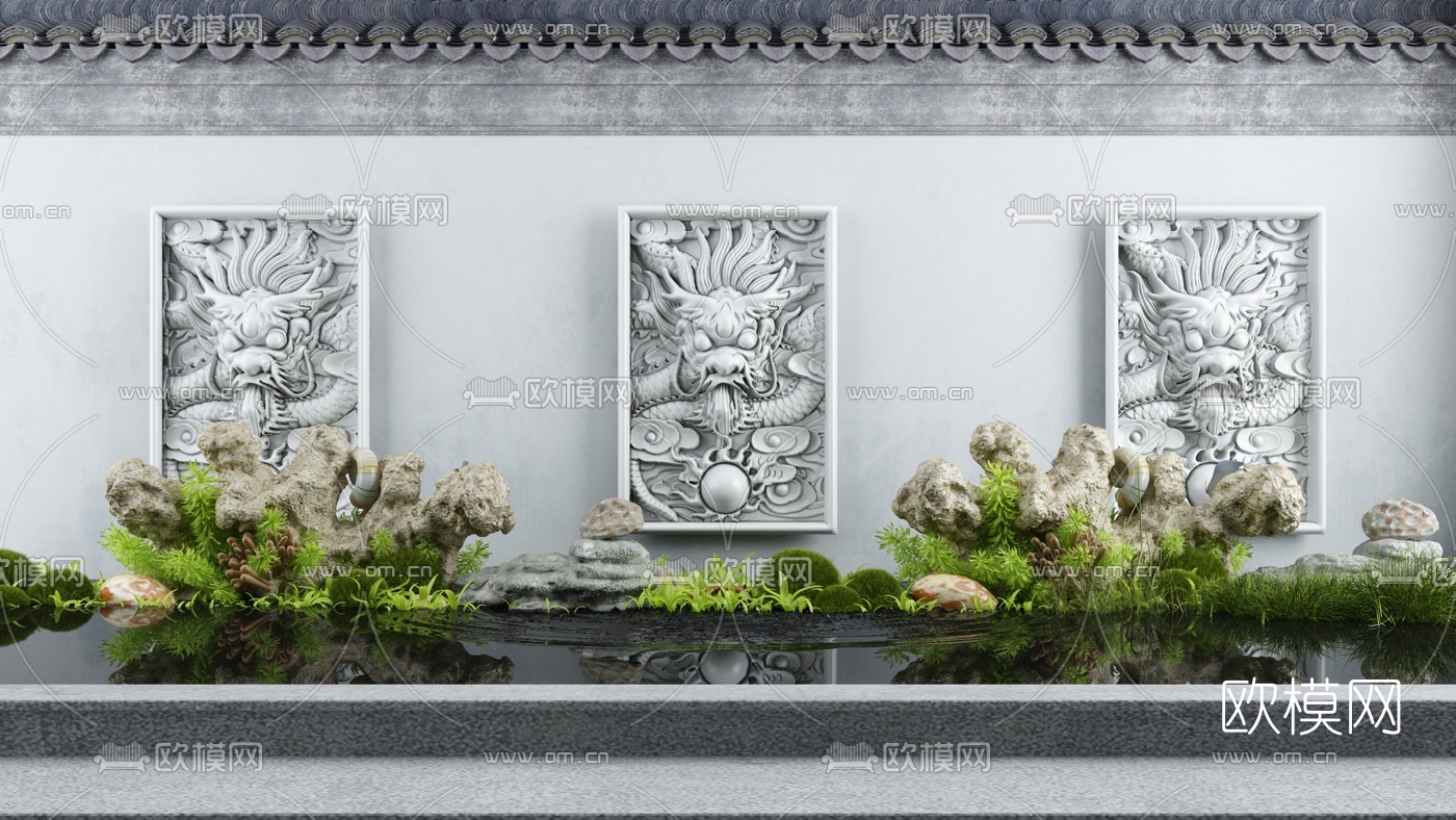 新中式庭院景观小品3d模型下载