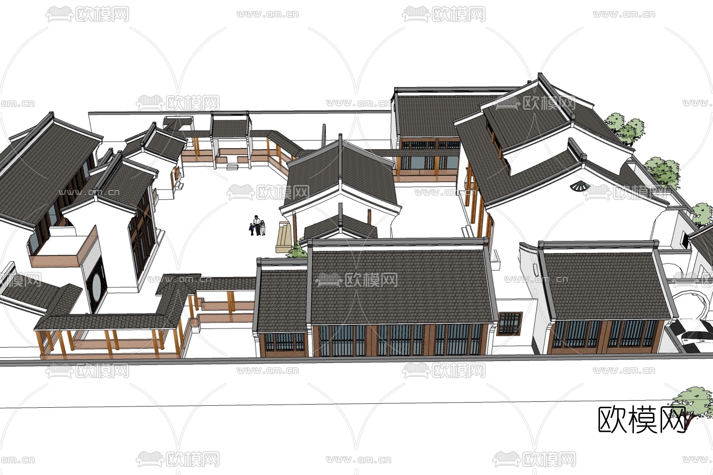 中式庭院古建免费su模型下载