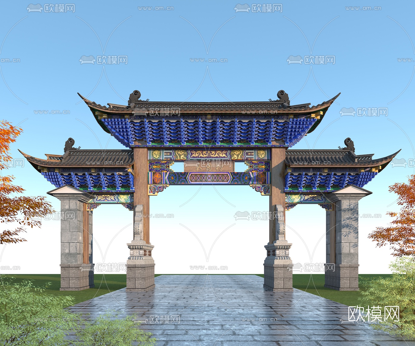中式古建牌坊3d模型下载