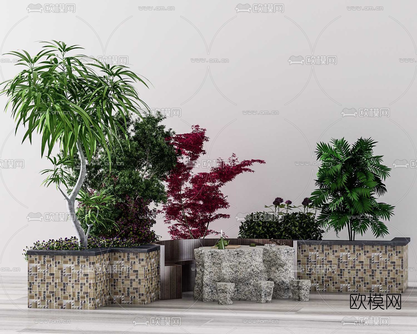 现代园林绿植花基3d模型