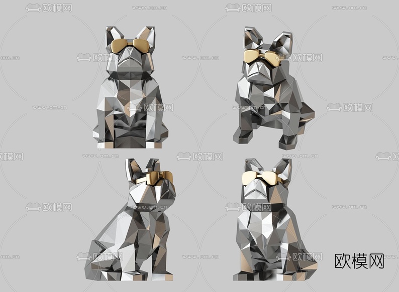 现代金属小狗雕塑3d模型下载