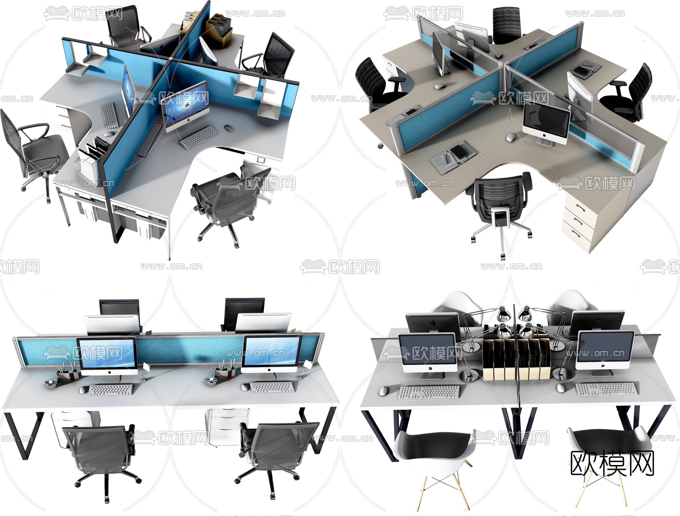 现代卡位办公桌椅3d模型下载