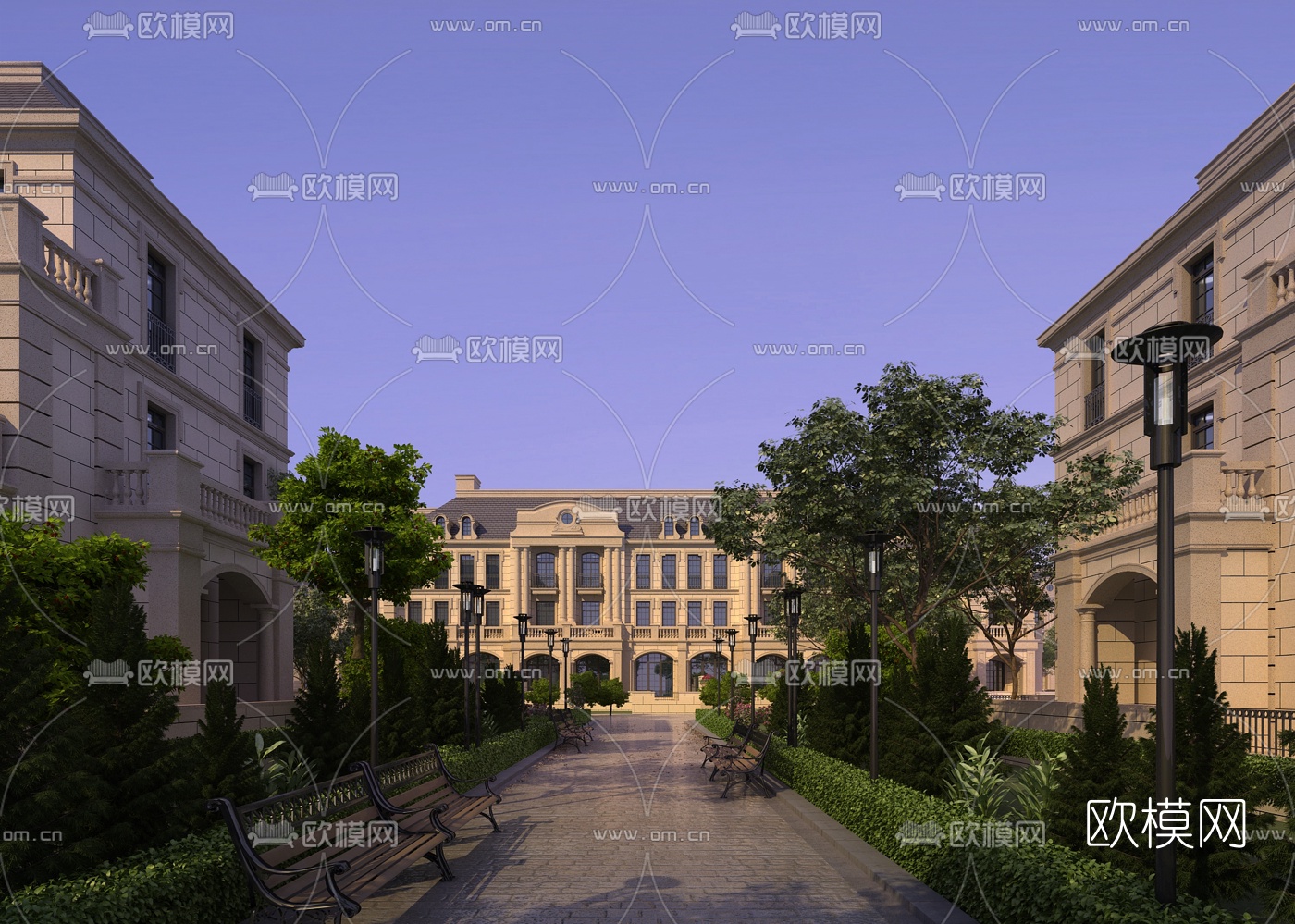 欧式住宅小区园林景观3d模型下载