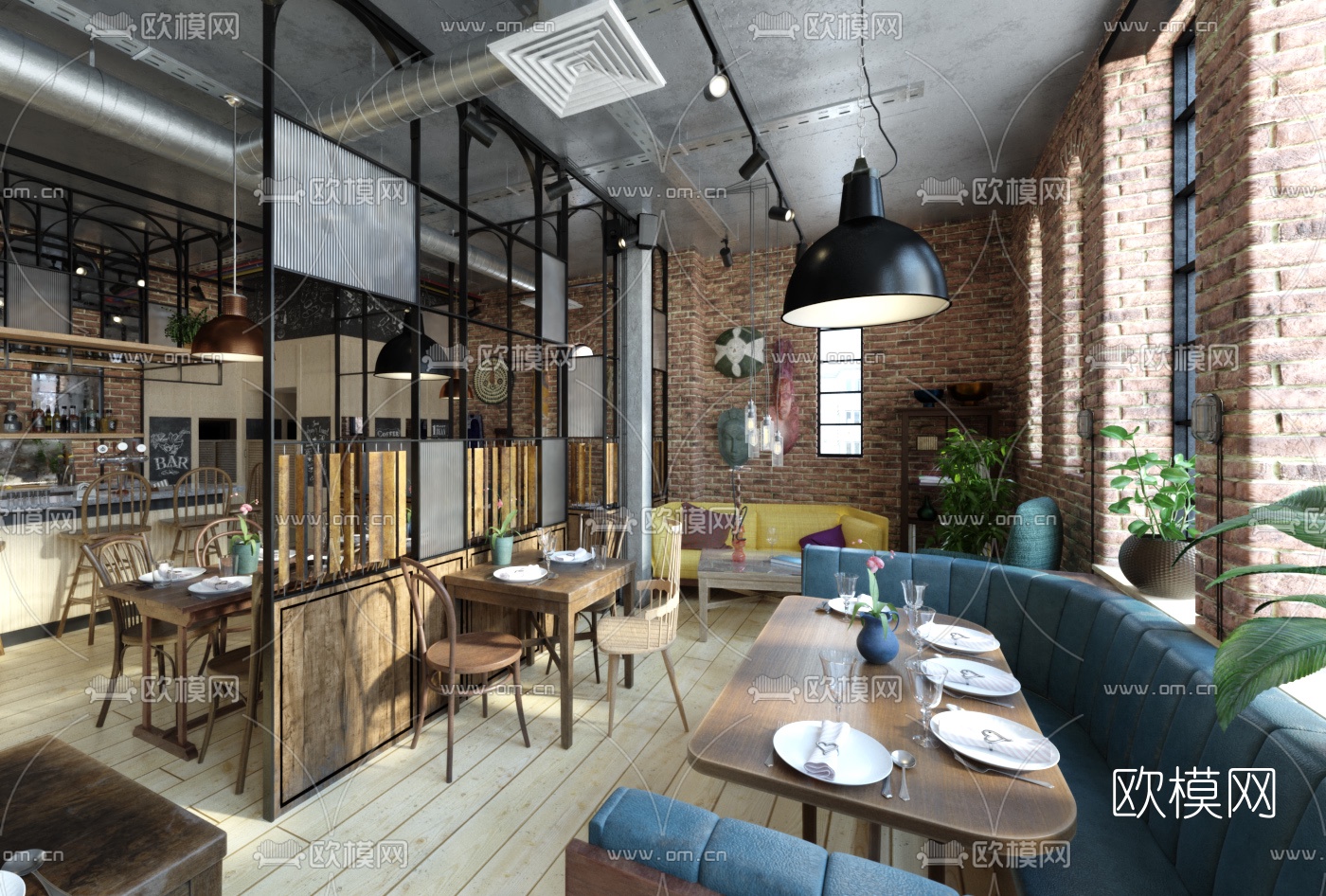 工业风休闲西餐厅3d模型下载（渲染图2）