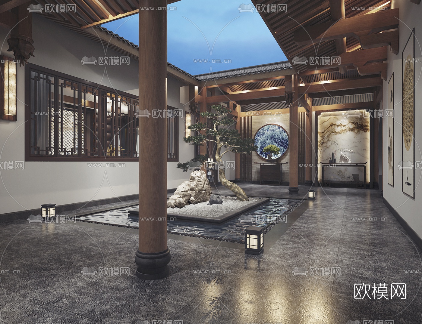 中式别墅庭院3d模型
