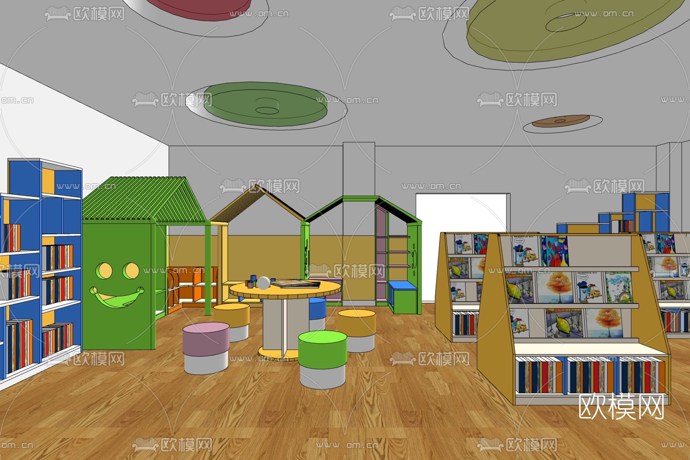 现代幼儿园阅览室免费su模型下载