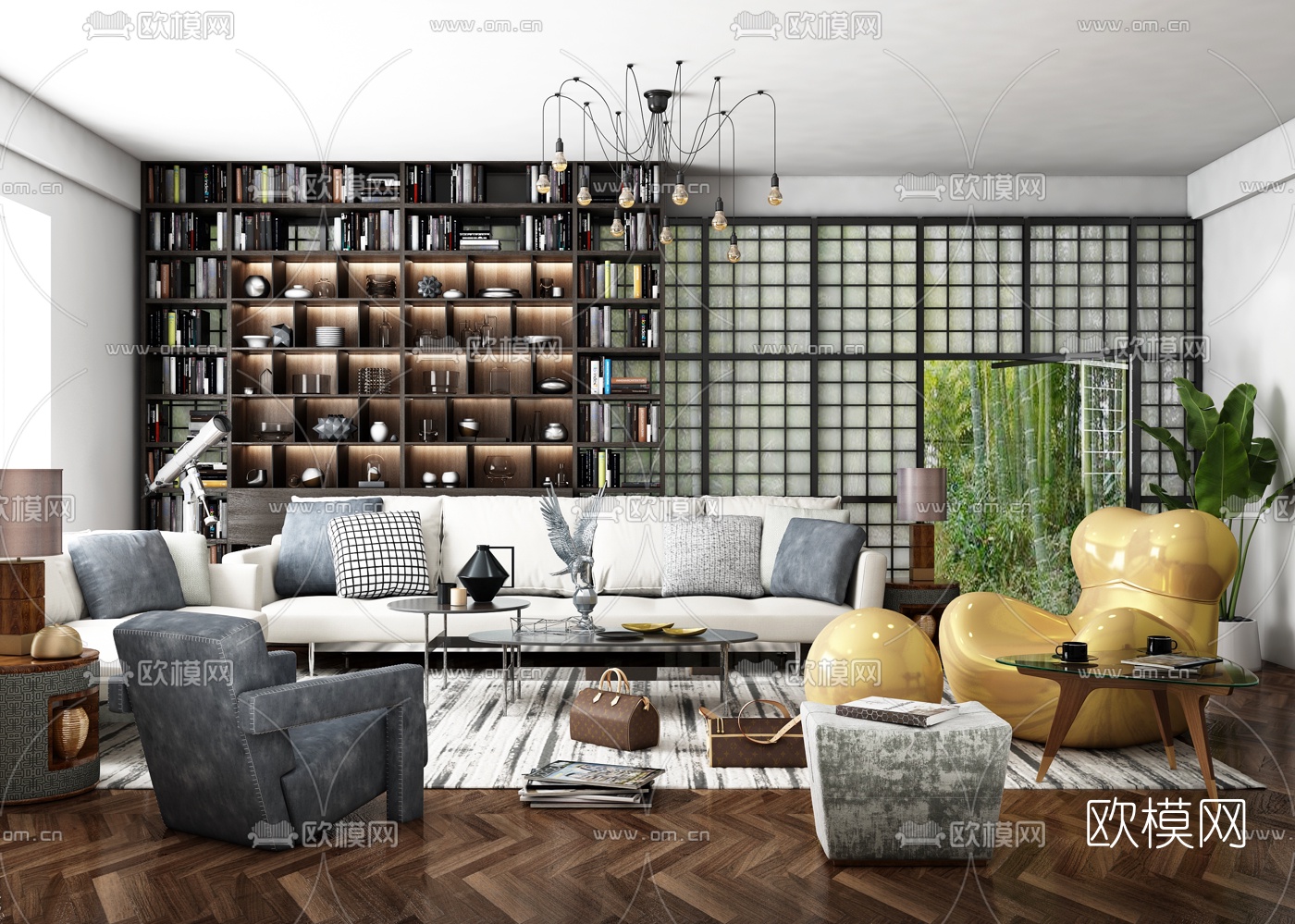 后现代布艺沙发组合3d模型下载