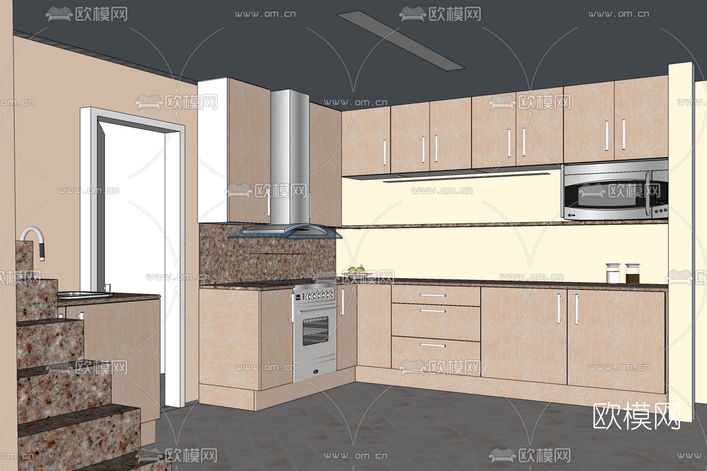 现代厨房免费su模型下载
