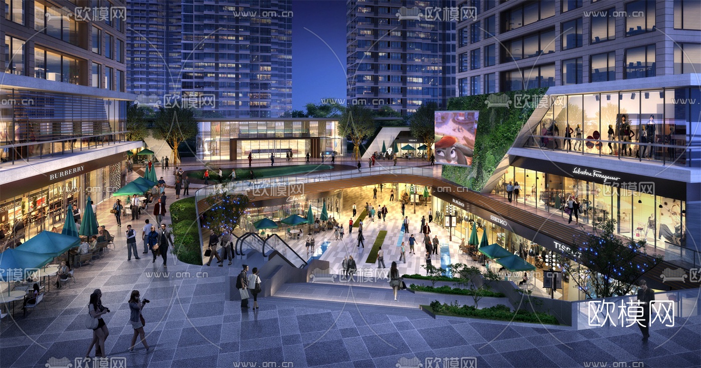 现代商住综合楼su模型下载（渲染图2）