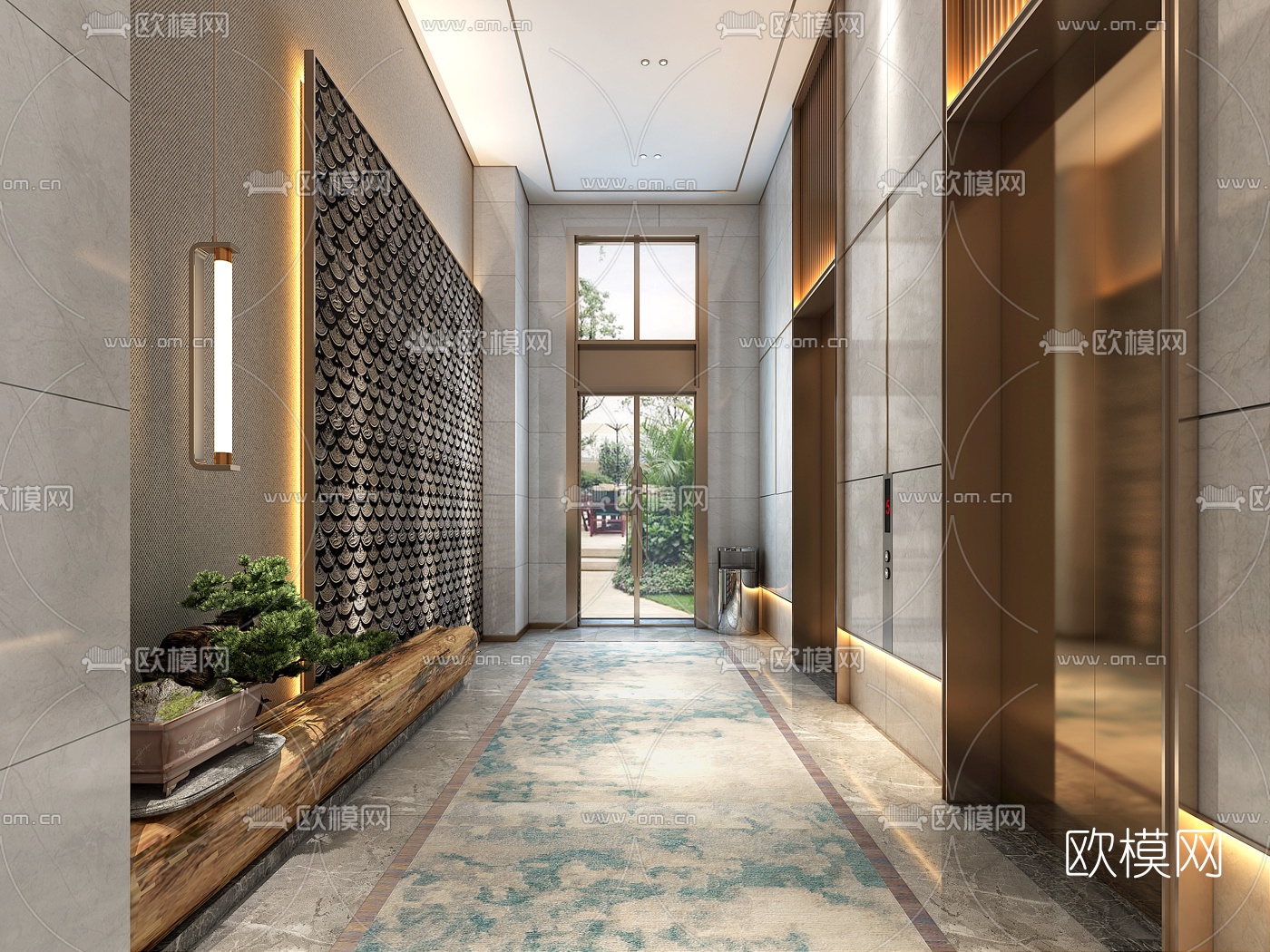 新中式酒店电梯厅3d模型