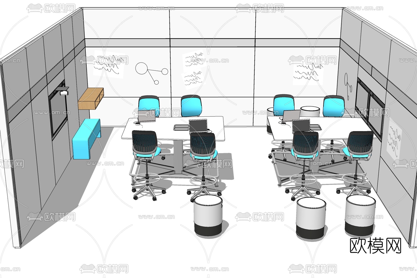 现代办公室免费su模型下载