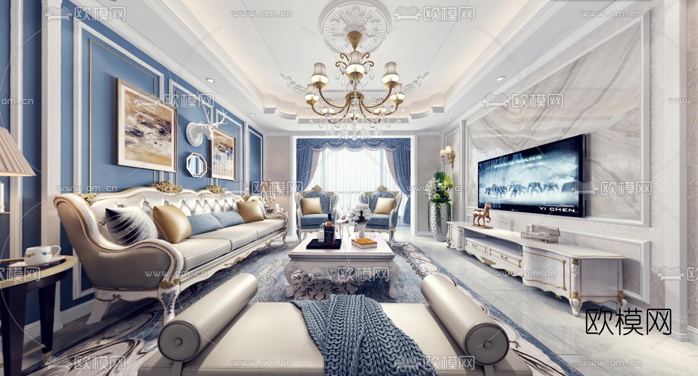 欧式客厅餐厅vr全景3d模型