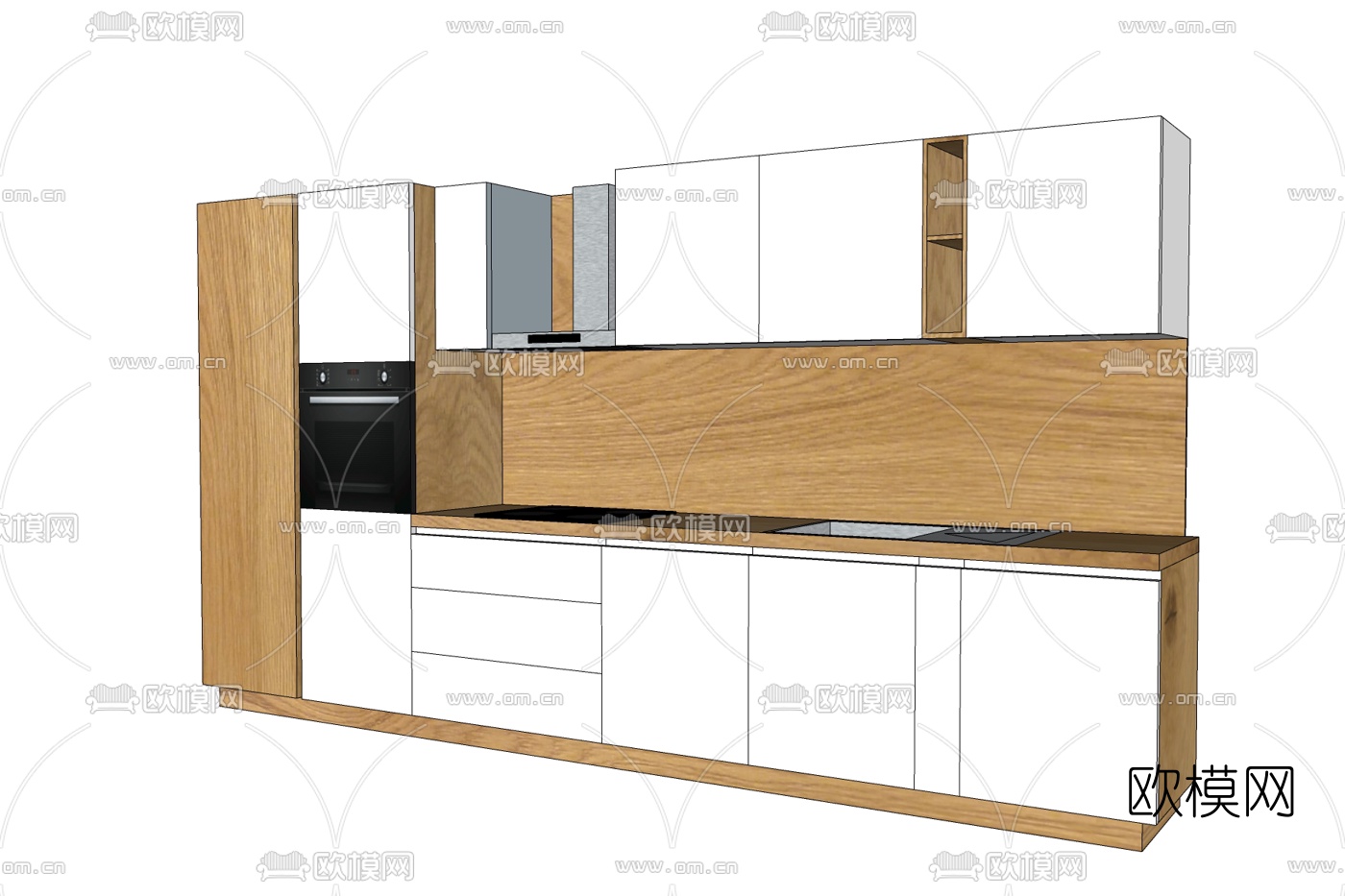 现代实木橱柜免费su模型下载