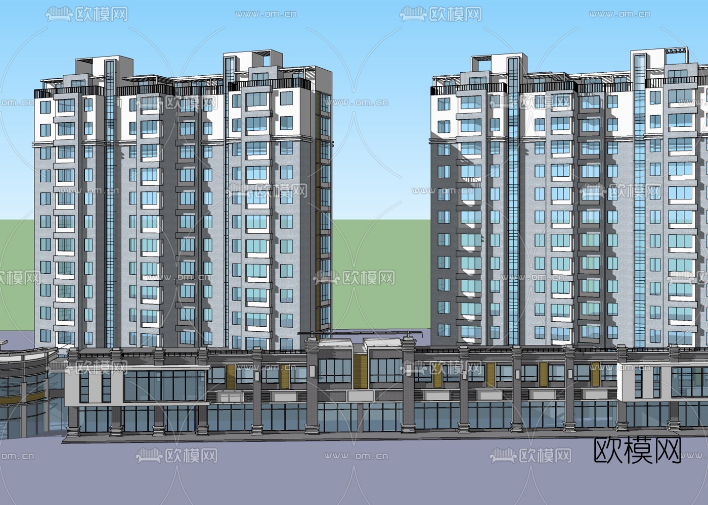 现代高层住宅外观免费su模型