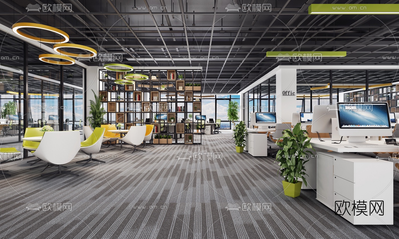 工业风敞开式办公区休闲区3d模型
