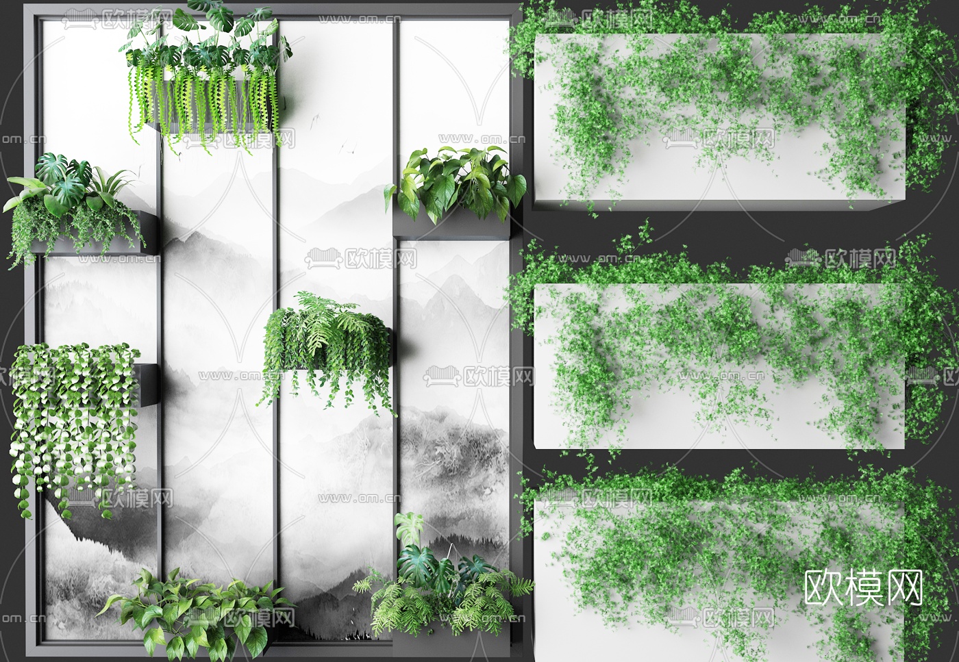 现代隔断屏风绿植墙组合3d模型