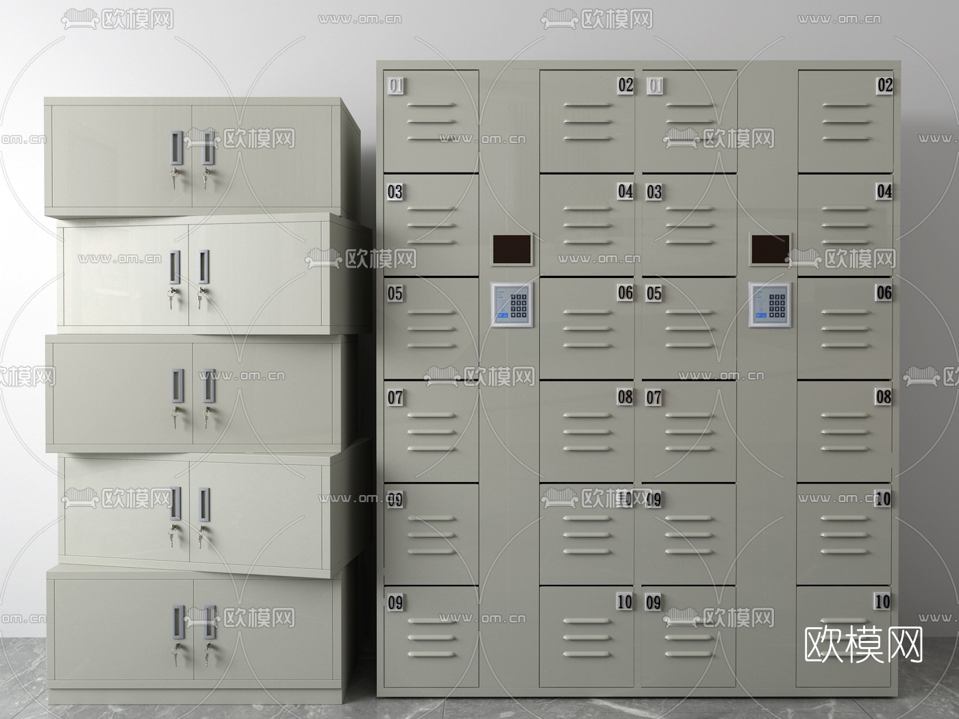 现代带锁文件柜3d模型下载