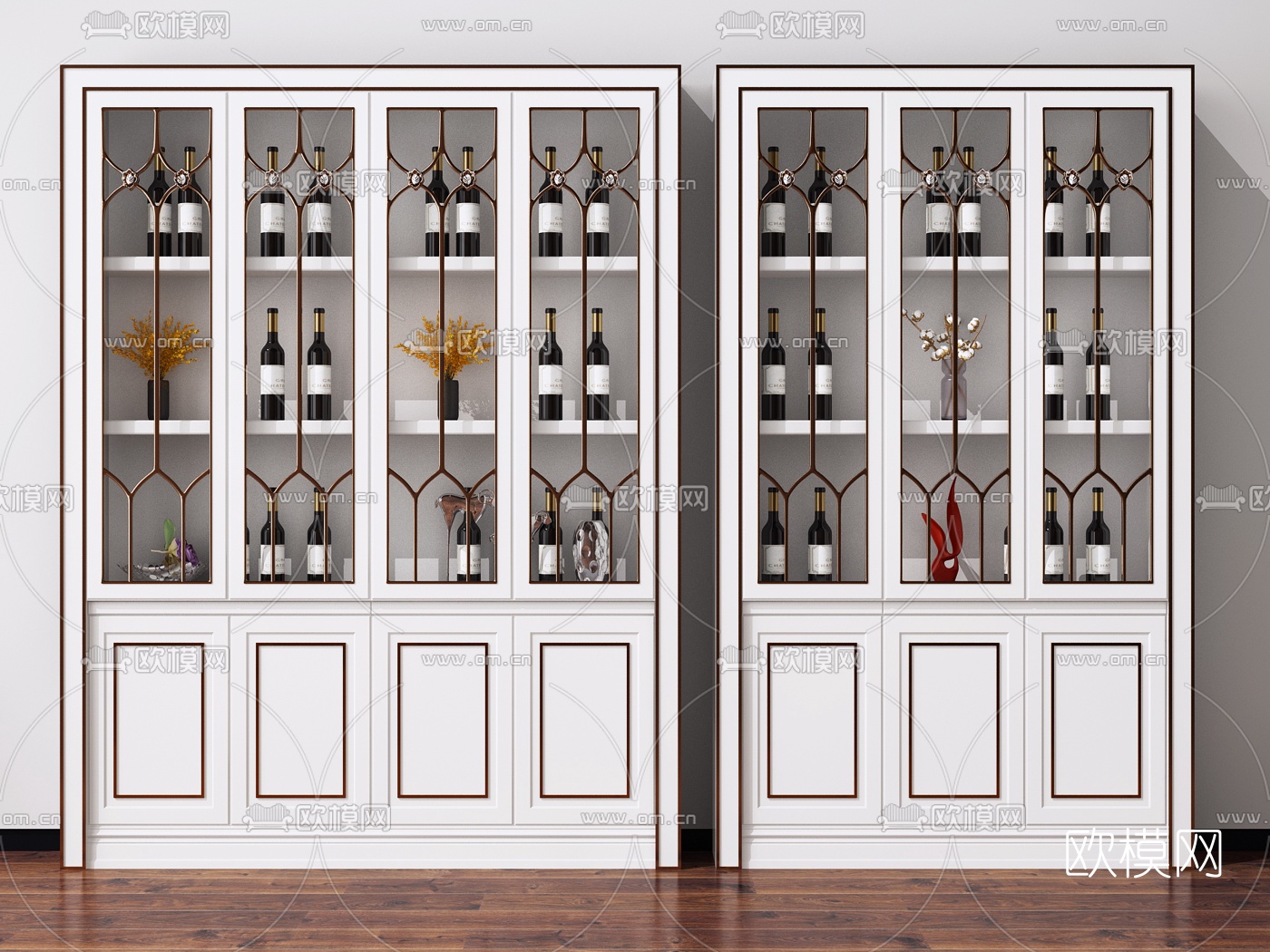 简欧白色烤漆酒柜组合3d模型下载