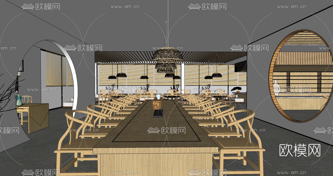 新中式中餐厅su模型下载（渲染图5）