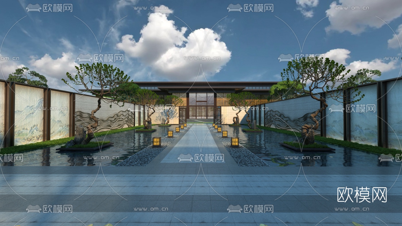 新中式庭院园林景观3d模型