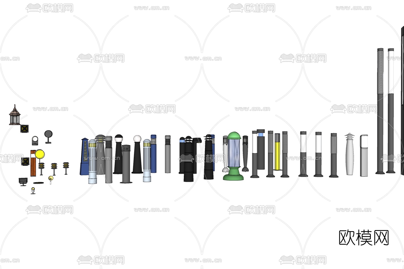 现代户外灯组合免费su模型下载
