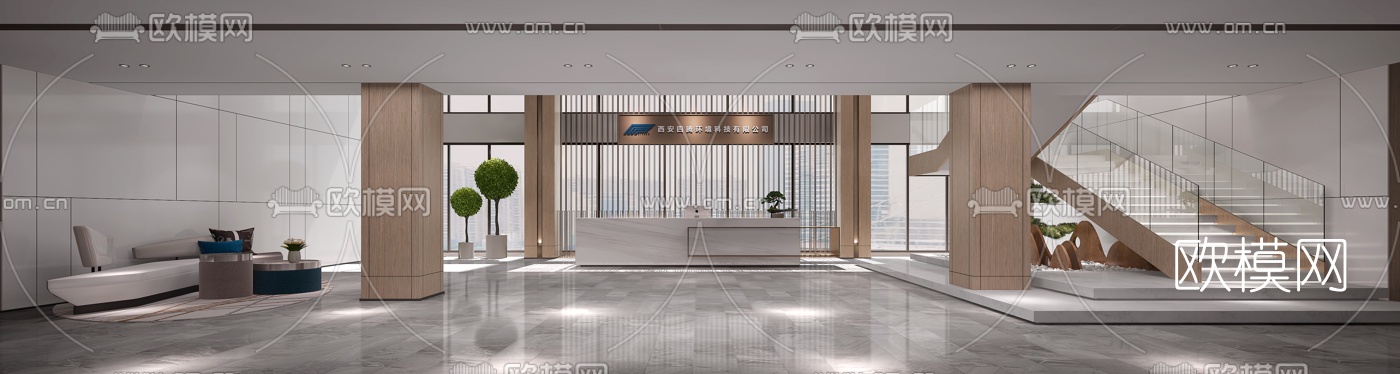 现代写字楼大堂前台3d模型