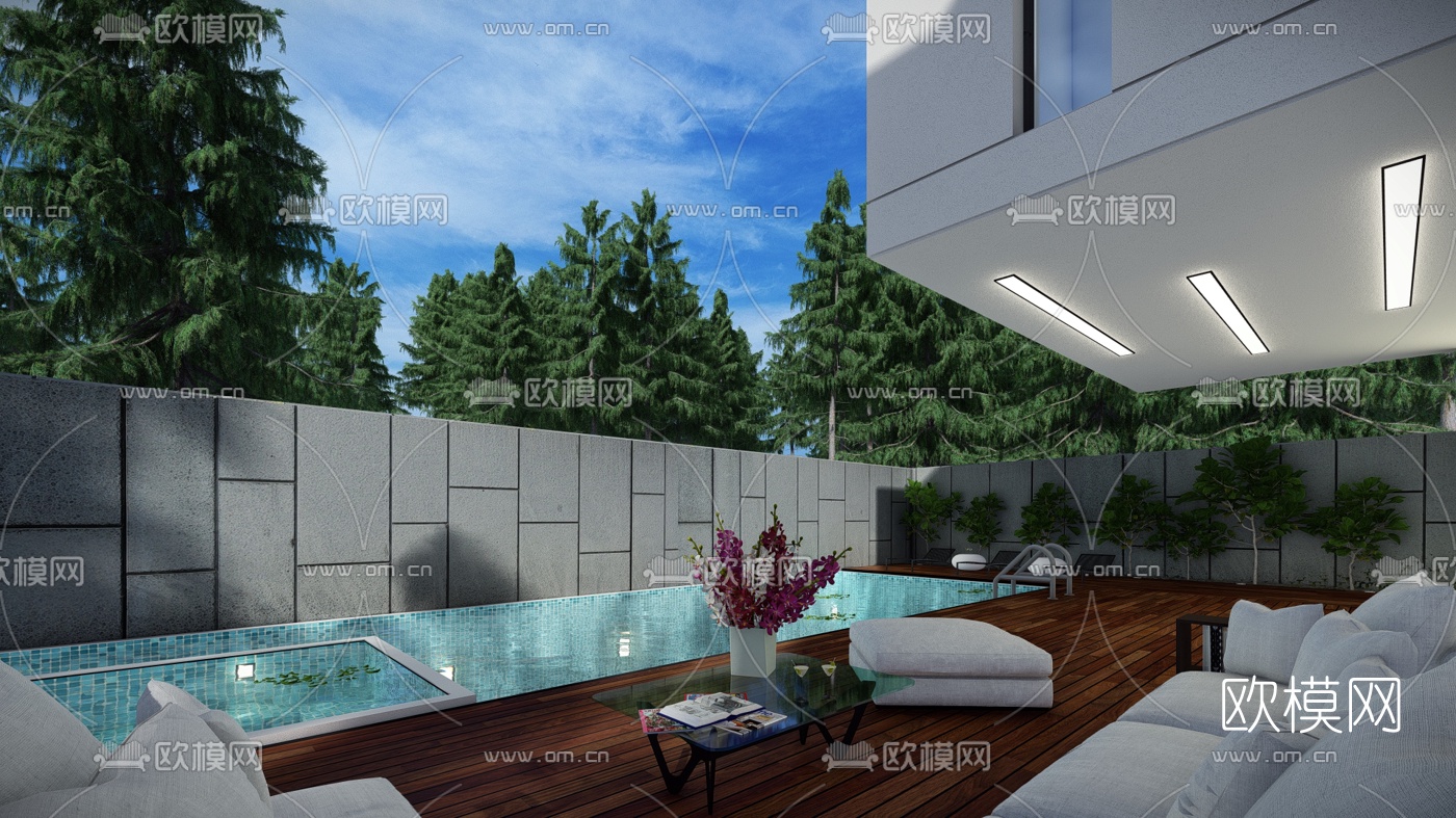 现代独栋别墅外观su模型下载（渲染图4）