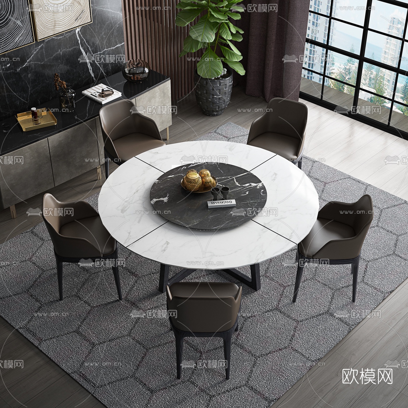 现代大理石餐桌椅3d模型