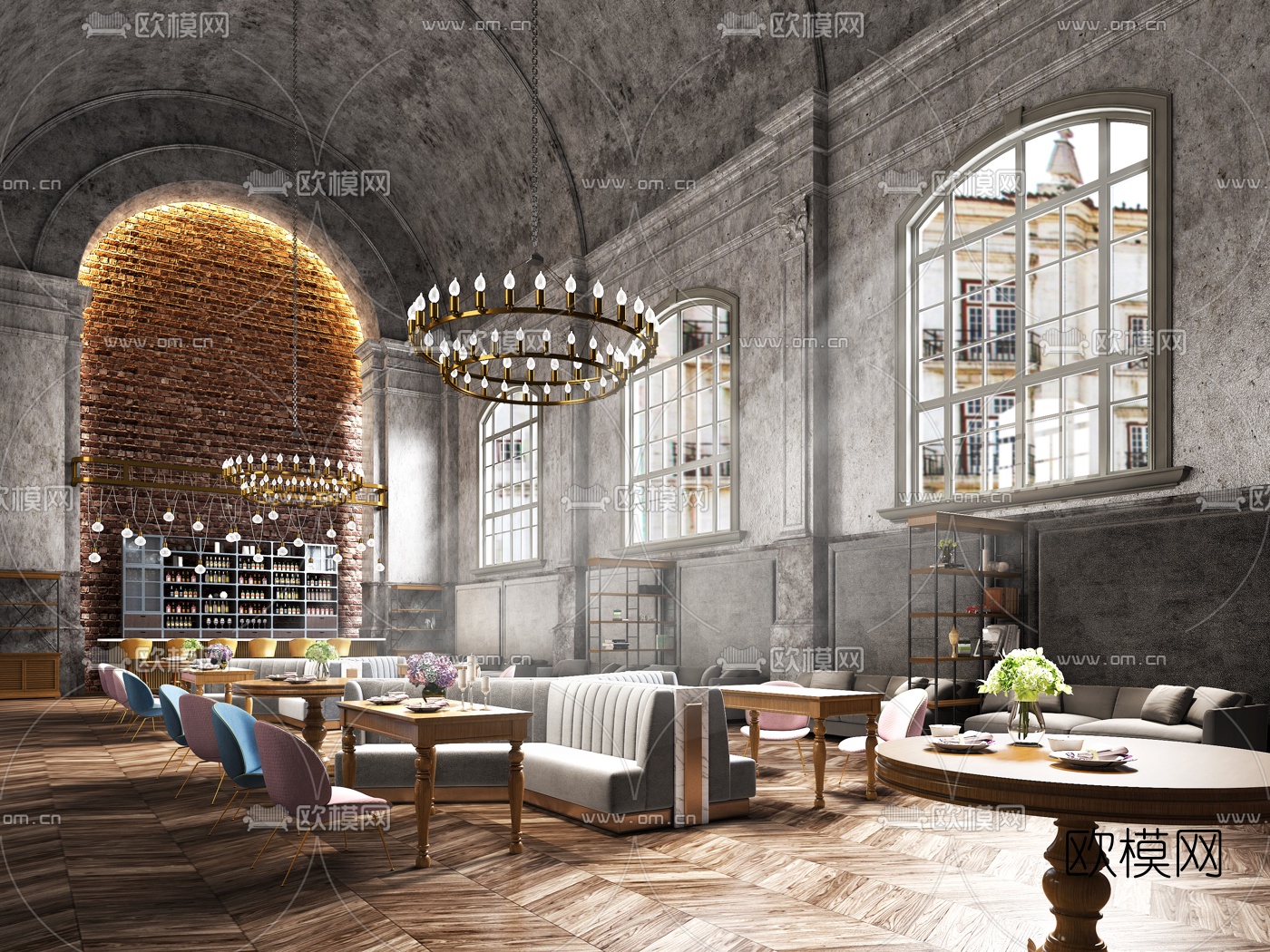 欧式拱顶餐厅3d模型下载