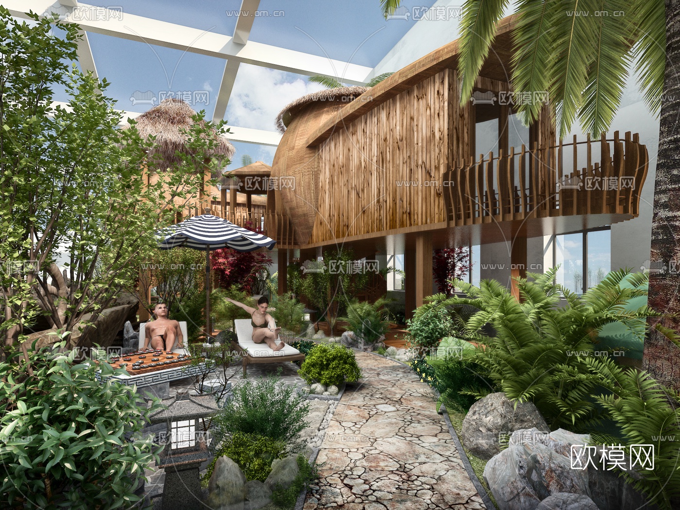 中式雨林树屋景观3d模型下载（渲染图2）