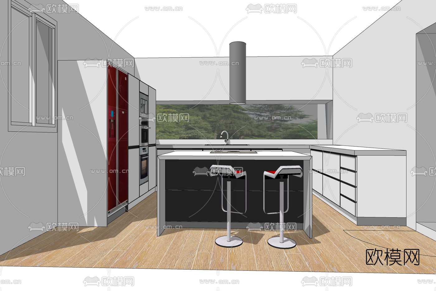 现代厨房免费su模型下载