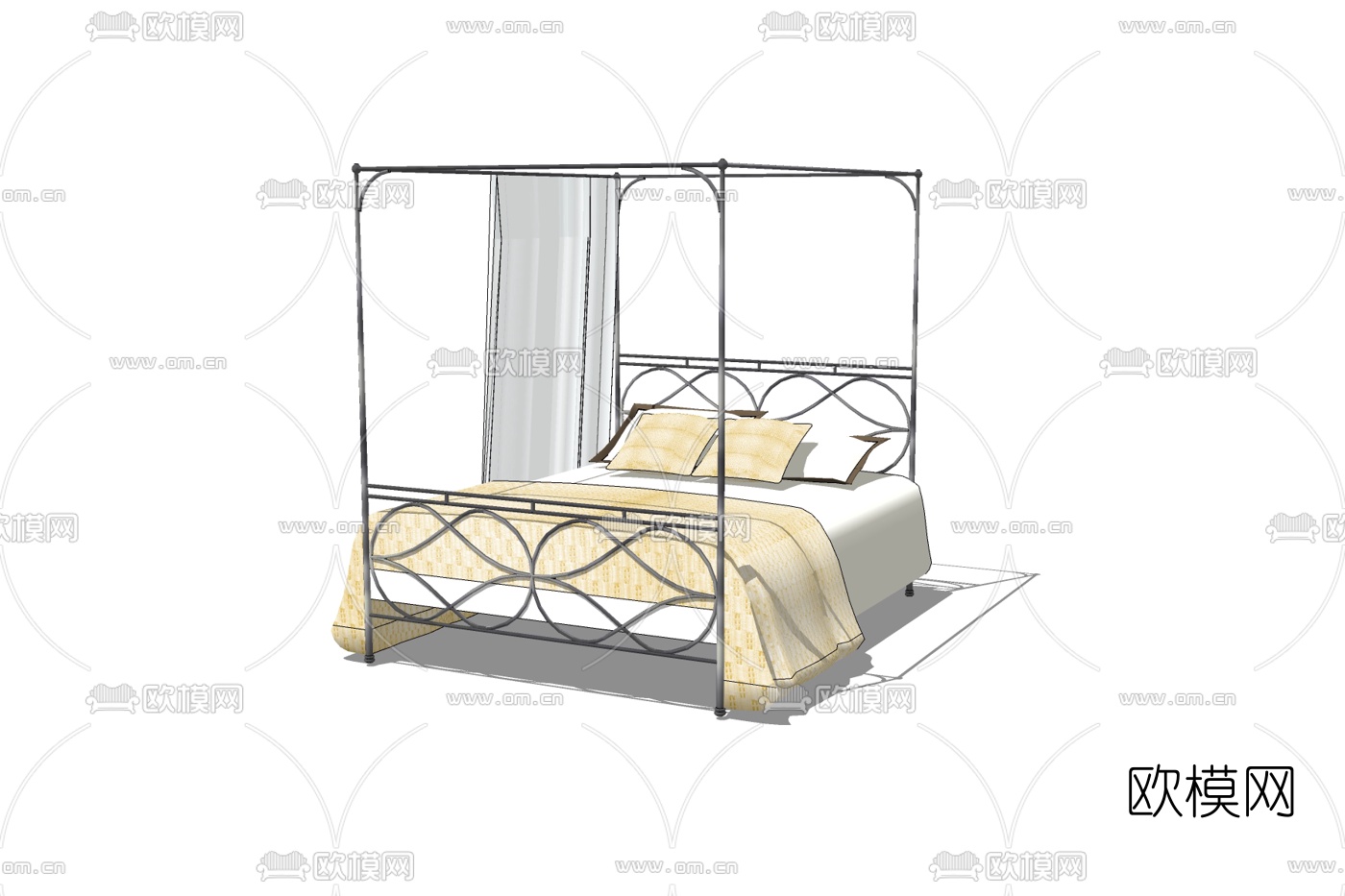 工业风铁艺双人床免费su模型下载