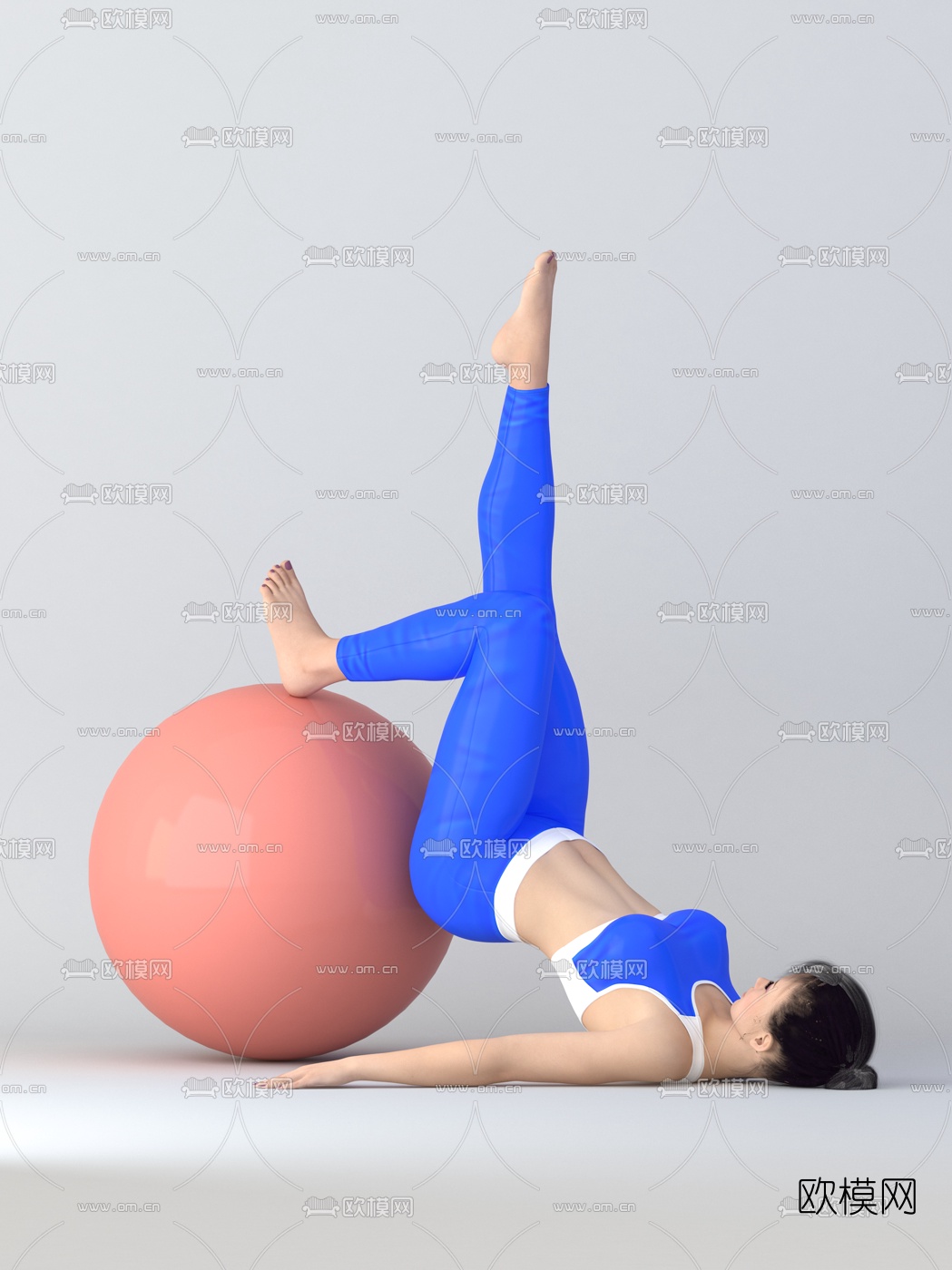 现代球体瑜伽美女3d模型下载