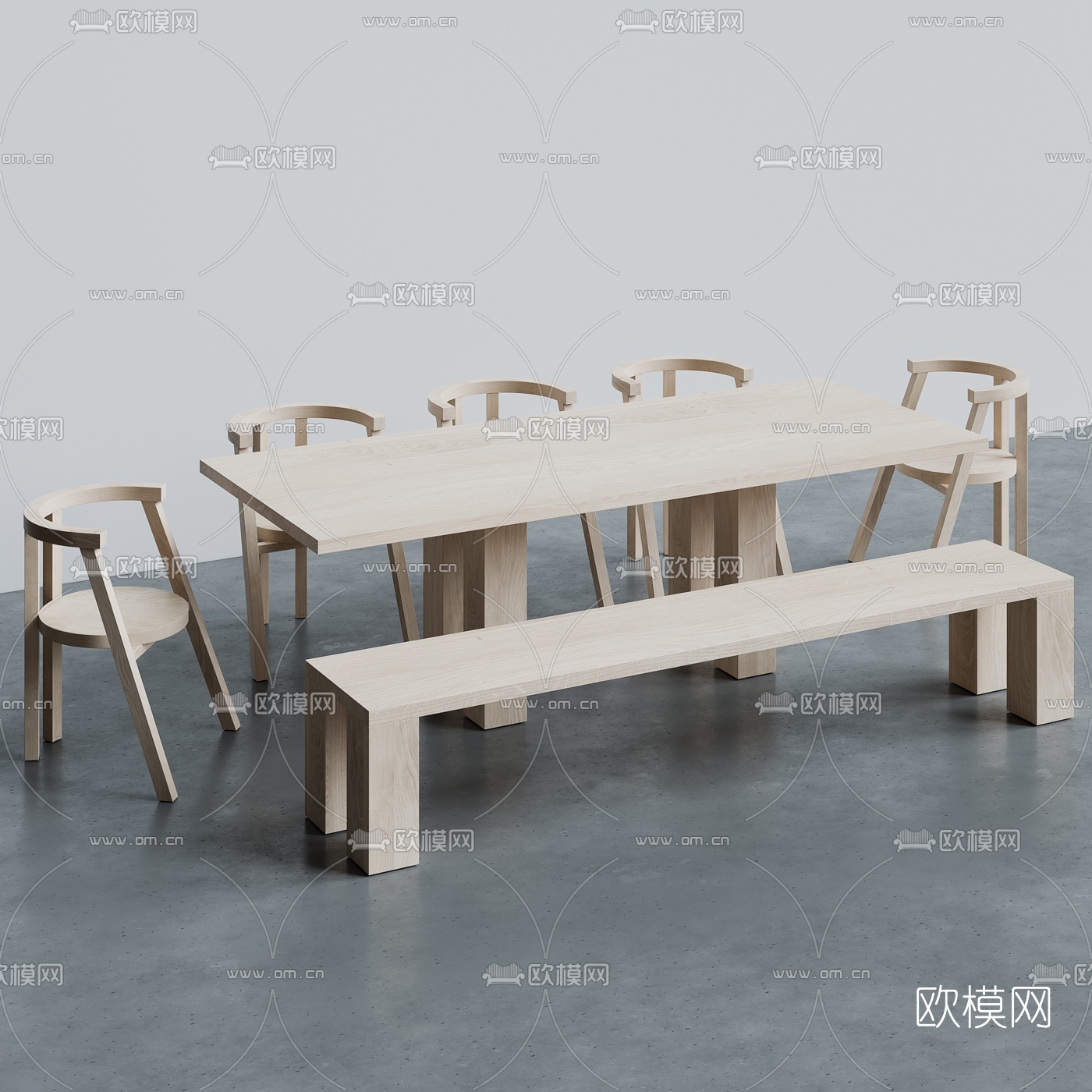 北欧原木餐桌椅3d模型
