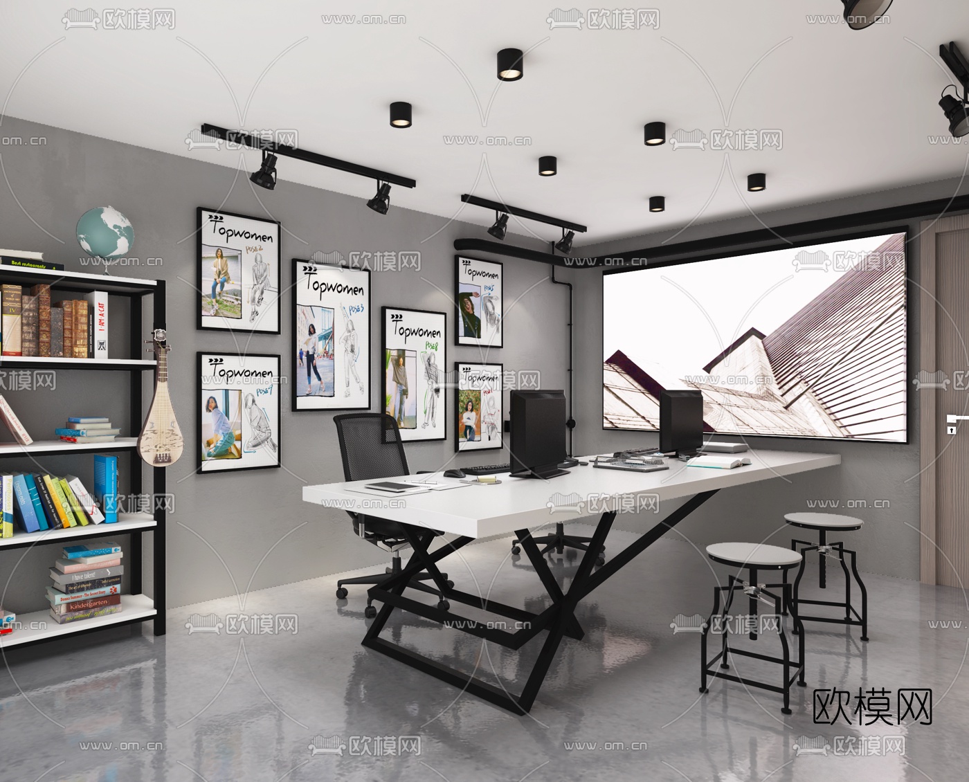 现代时尚个性摄影办公室3d模型下载（渲染图1）