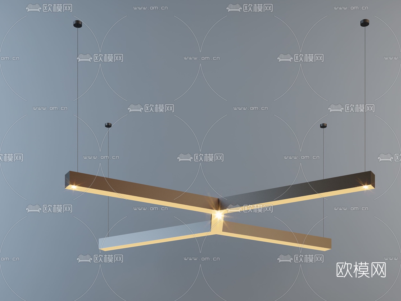 现代金属条形办公吊灯3d模型下载
