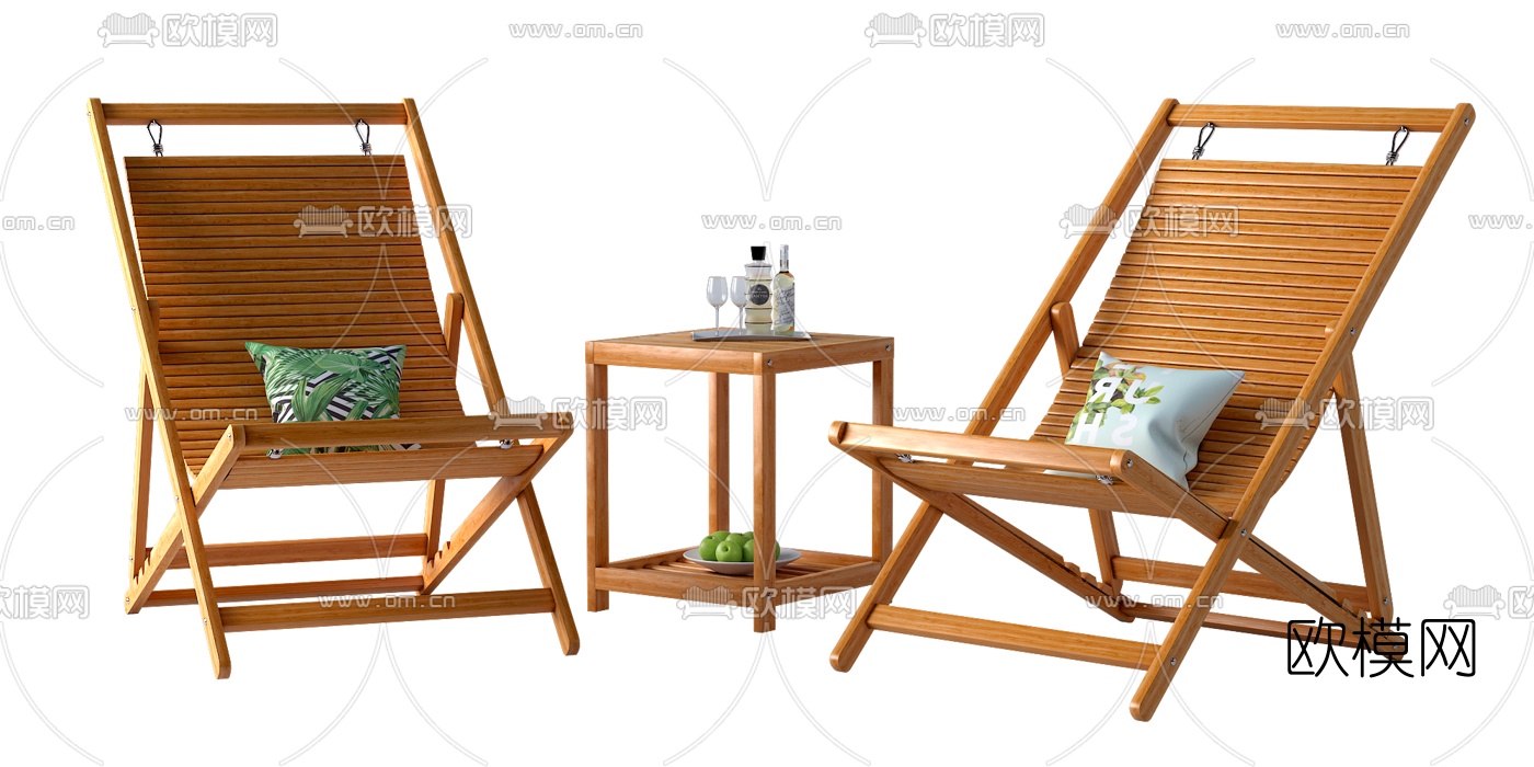 自然风户外躺椅3d模型下载（渲染图2）