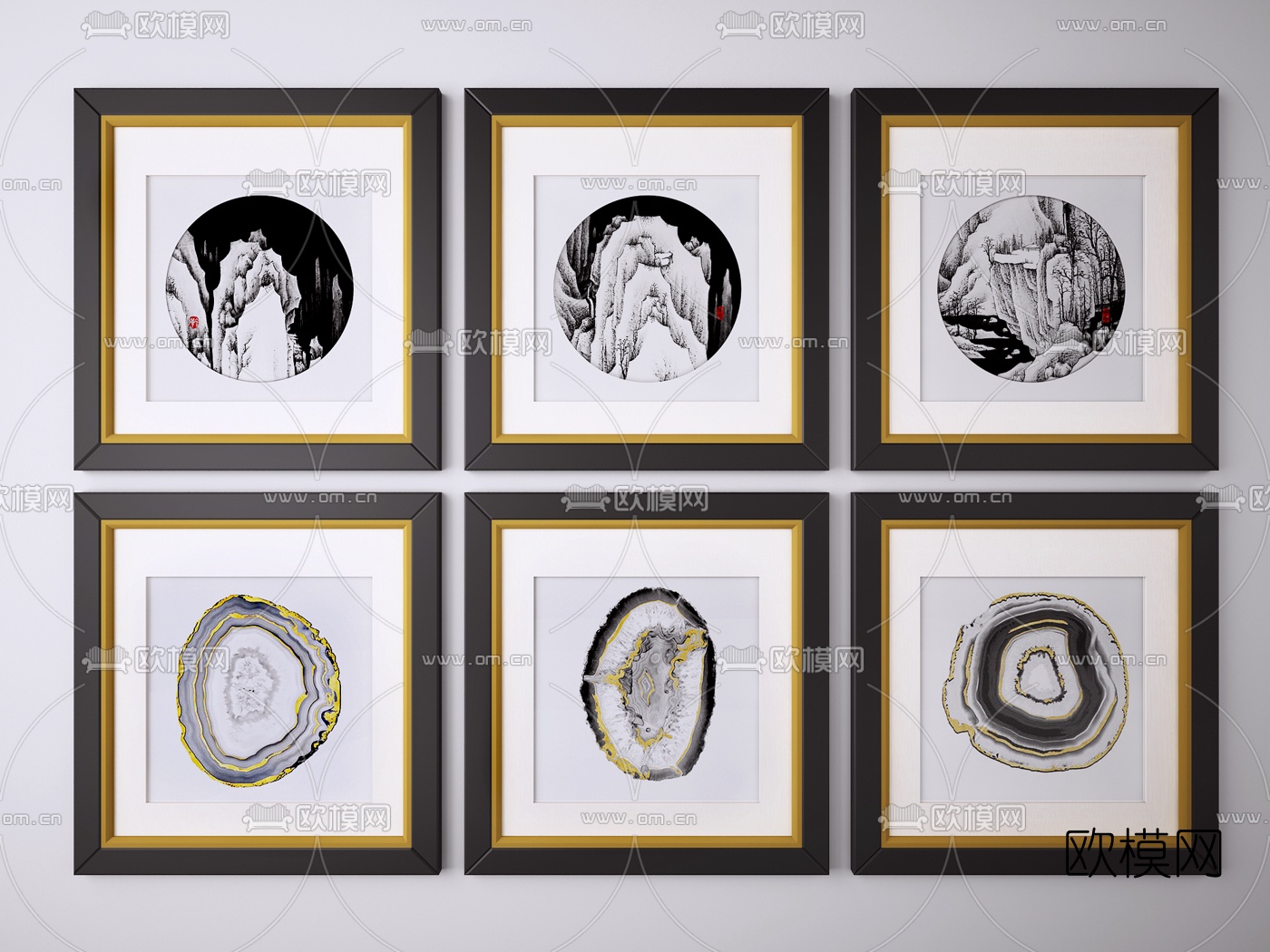 新中式山脉装饰画3d模型
