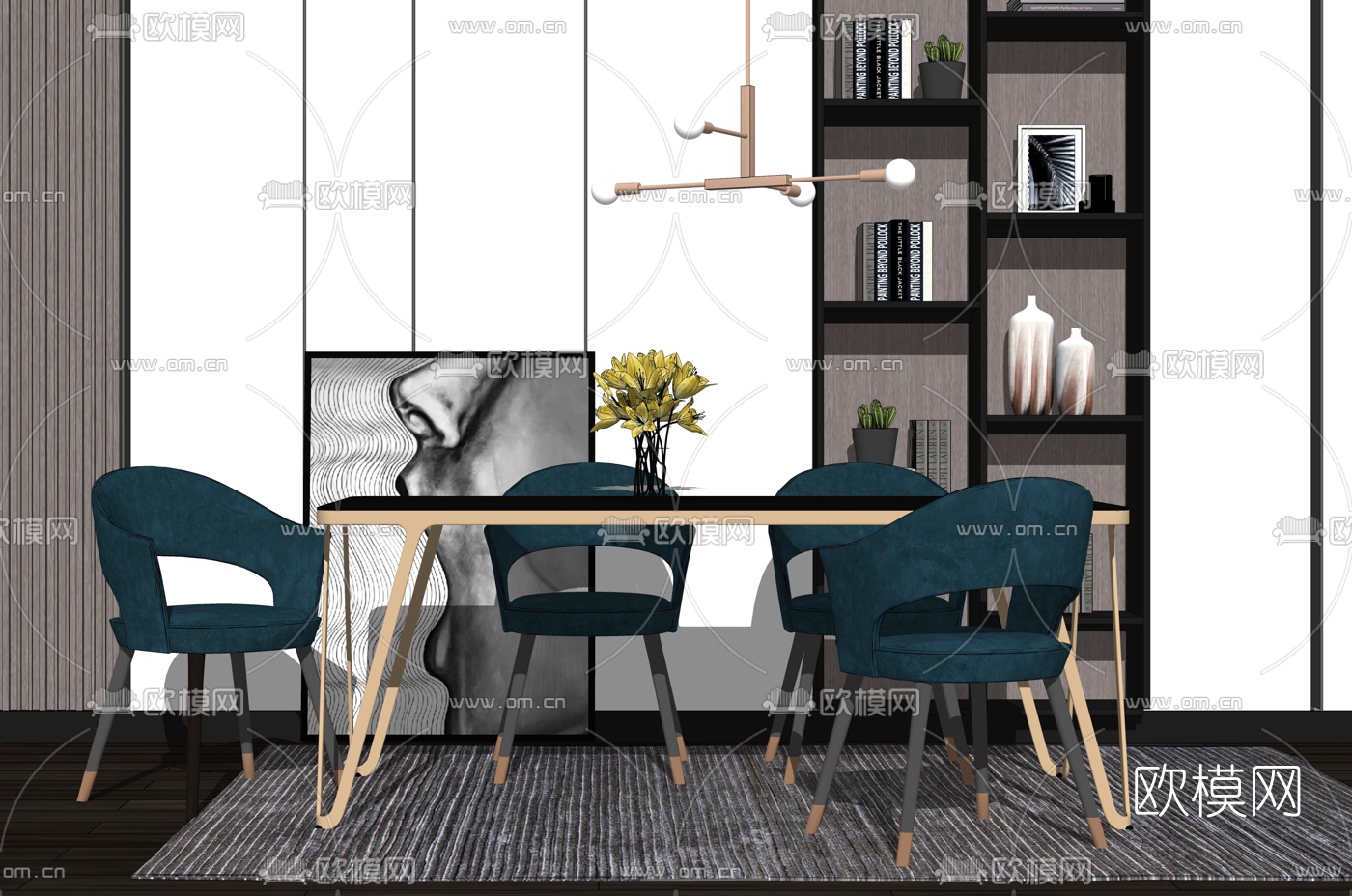 现代条形餐桌椅su模型